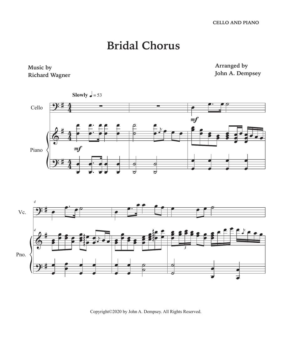 Bridal March (Here Comes the Bride): Wedding Duet for Cello and Piano Piano scores gallery preview page 3