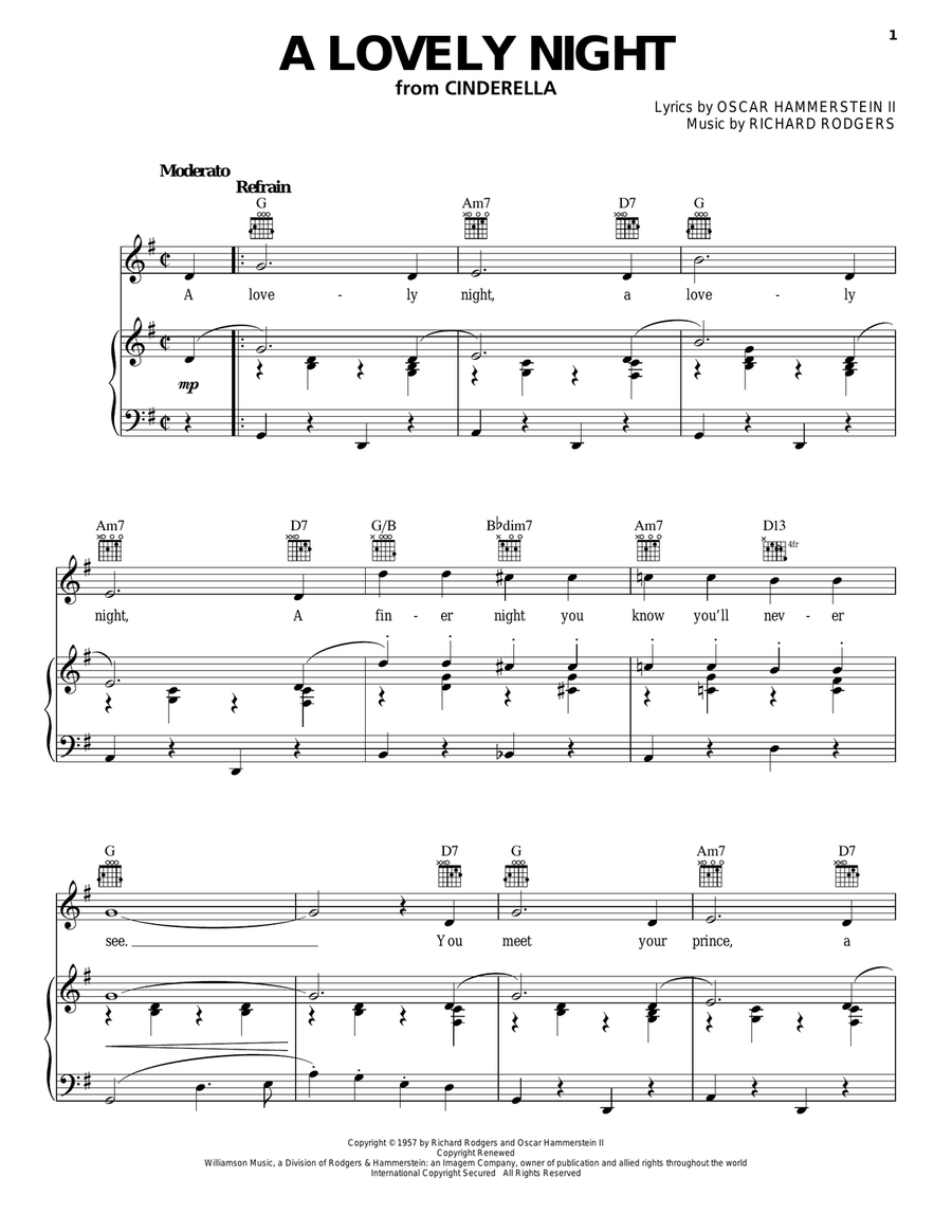 A Lovely Night (from Cinderella) Piano, Vocal, Guitar scores gallery preview page 1
