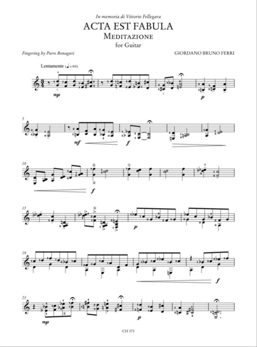 Homage to Vittorio Fellegara. An Anthology of Contemporary Music for Guitar (Arnoldi, Campodonico, Cattaneo, Dozza, Ferri, Molino, Pelis, Podera, Rota, Talmelli). Preface by Renzo Cresti Acoustic Guitar scores gallery preview page 6