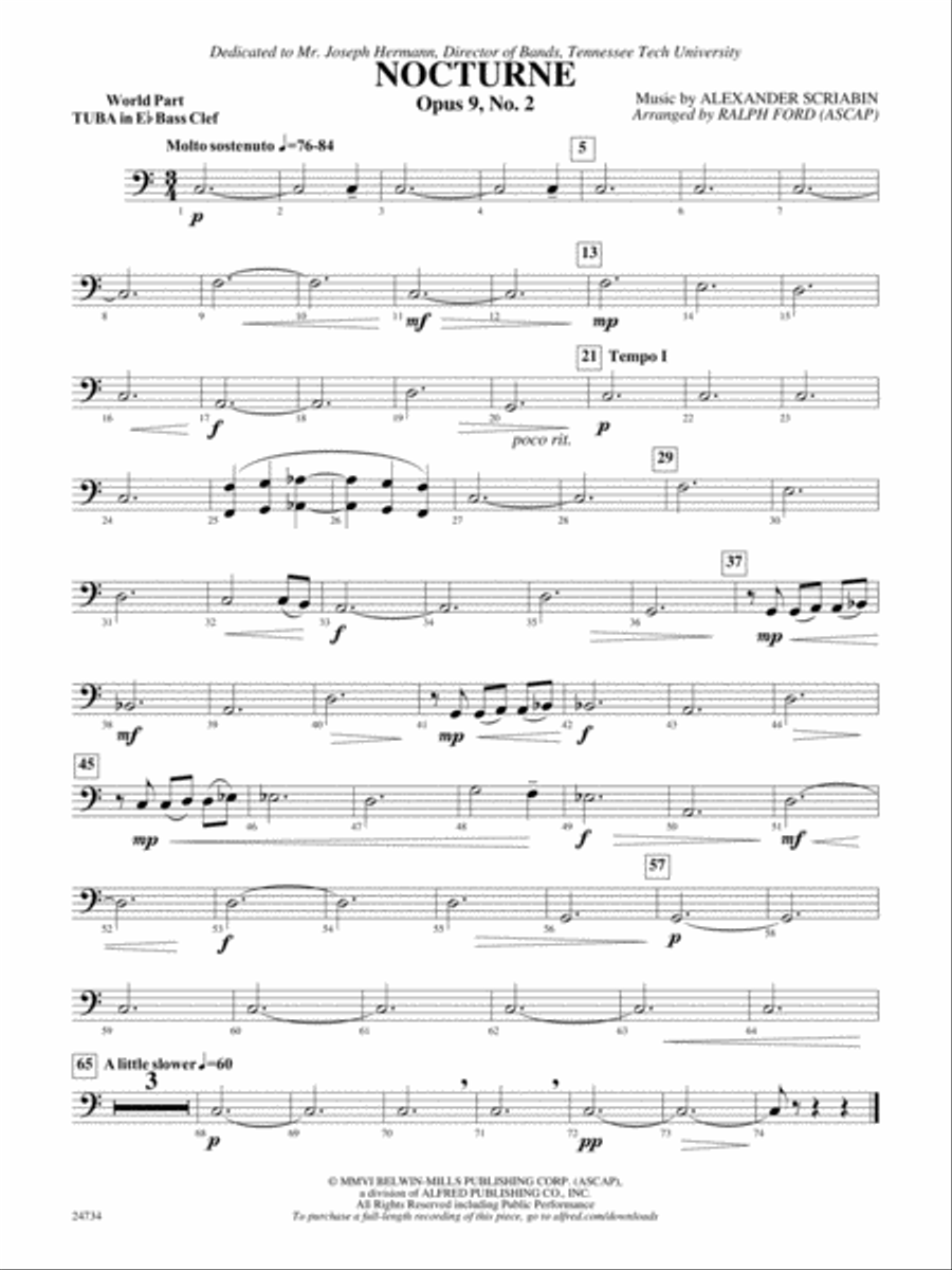 Nocturne (Opus 9, No. 2): (World Part) E-flat Tuba B.C. Concert Band scores gallery preview page 1