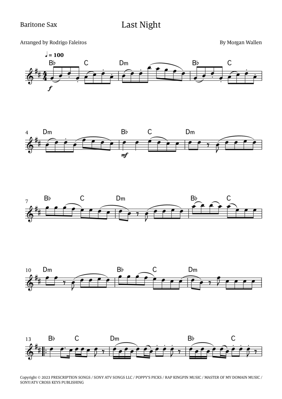 Last Night Baritone Saxophone scores gallery preview page 1