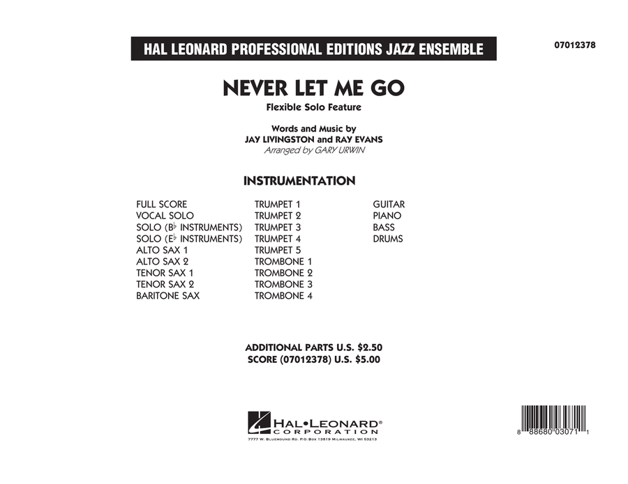 Never Let Me Go (Flexible Solo Feature) - Conductor Score (Full Score) Jazz Ensemble scores gallery preview page 1