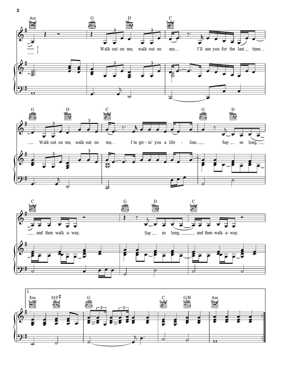 Walk Out On Me Walk Out On Me Piano, Vocal, Guitar scores gallery preview page 2