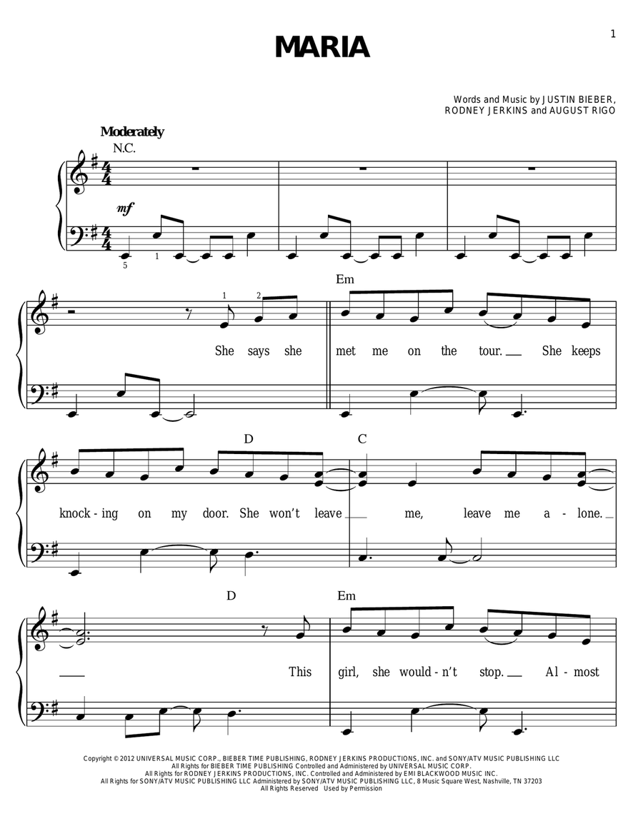 Maria Maria Easy Piano scores gallery preview page 1