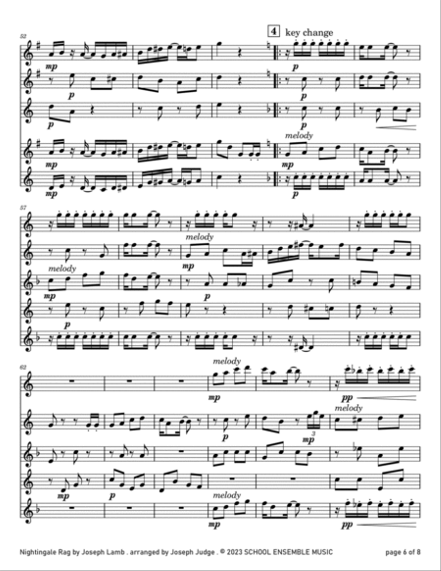 Nightingale Rag by Joseph Lamb for Saxophone Quartet in Schools Saxophone Quartet scores gallery preview page 6