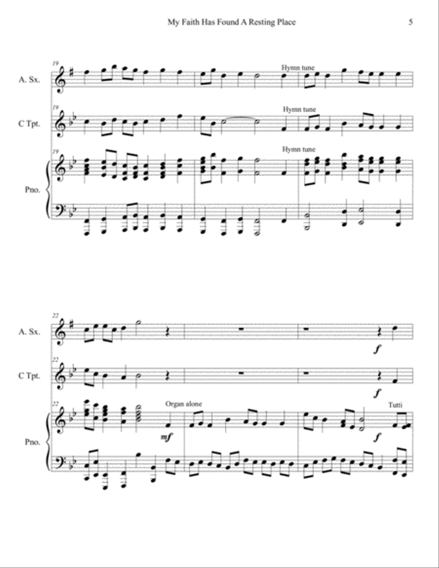 My Faith Has Found a Resting Place Trumpet - Sax Duet Alto Saxophone scores gallery preview page 5