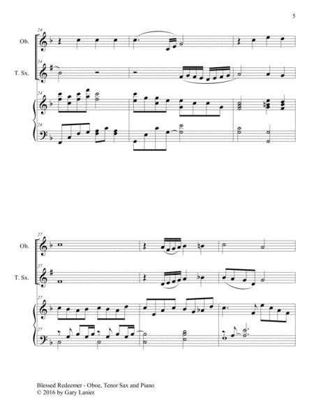 BLESSED REDEEMER(Trio – Oboe, Tenor Sax & Piano with Score/Parts) image number null