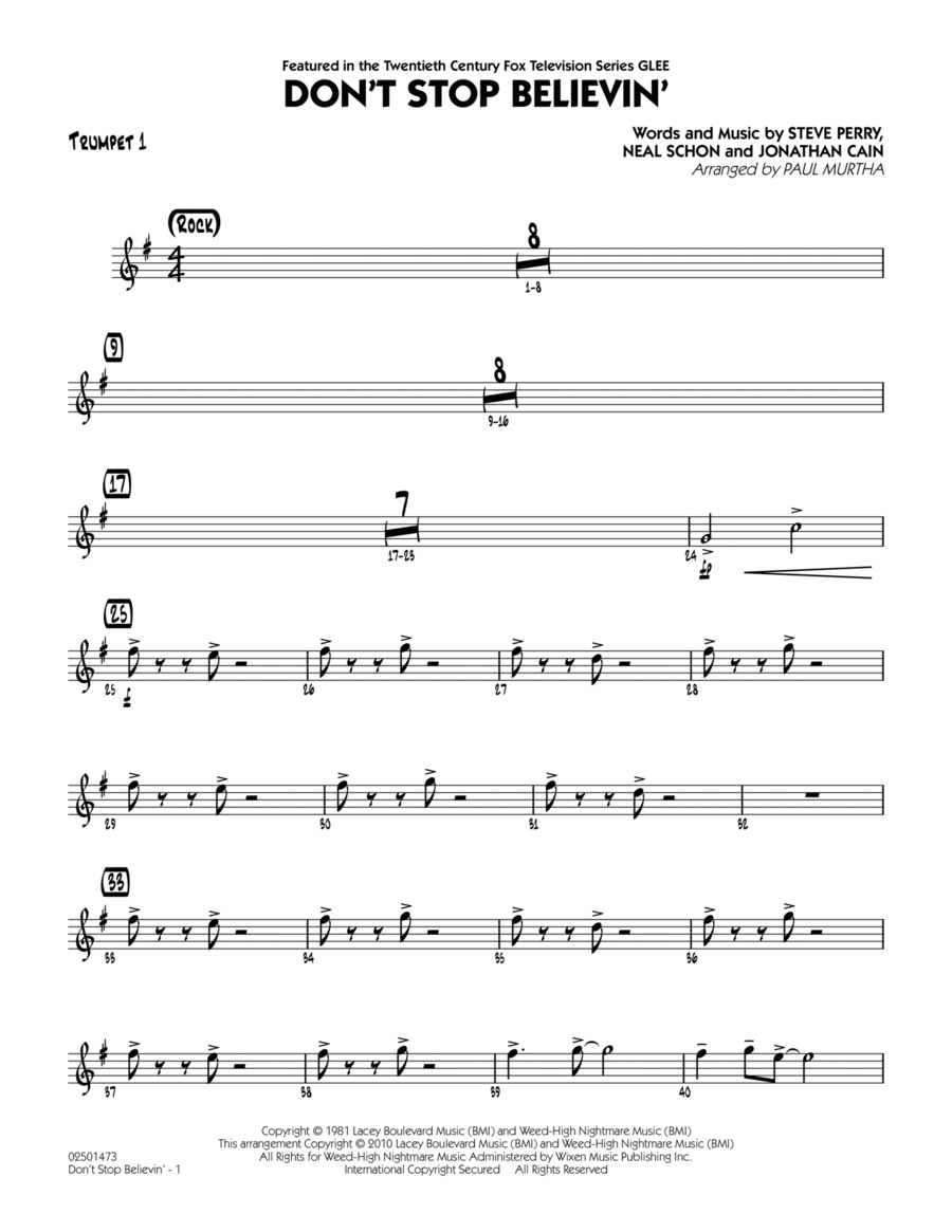 Don't Stop Believin' - Trumpet 1 Jazz Ensemble scores gallery preview page 1