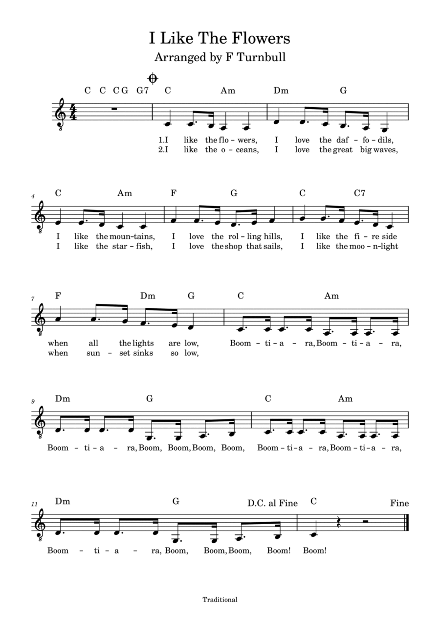 I Like The Flowers Piano, Vocal, Guitar scores gallery preview page 1