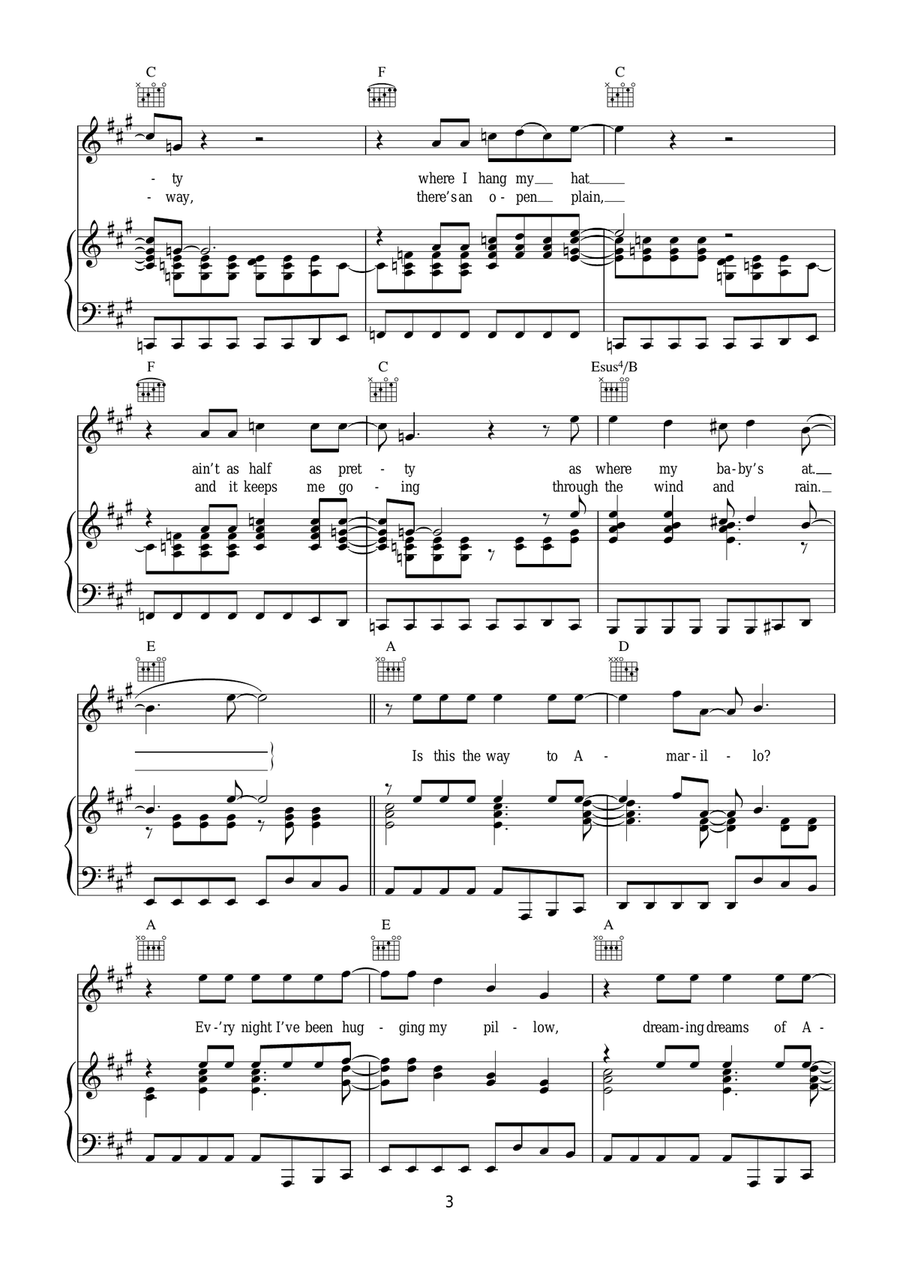 (Is This The Way To) Amarillo (featuring Peter Kay) Piano, Vocal, Guitar scores gallery preview page 3