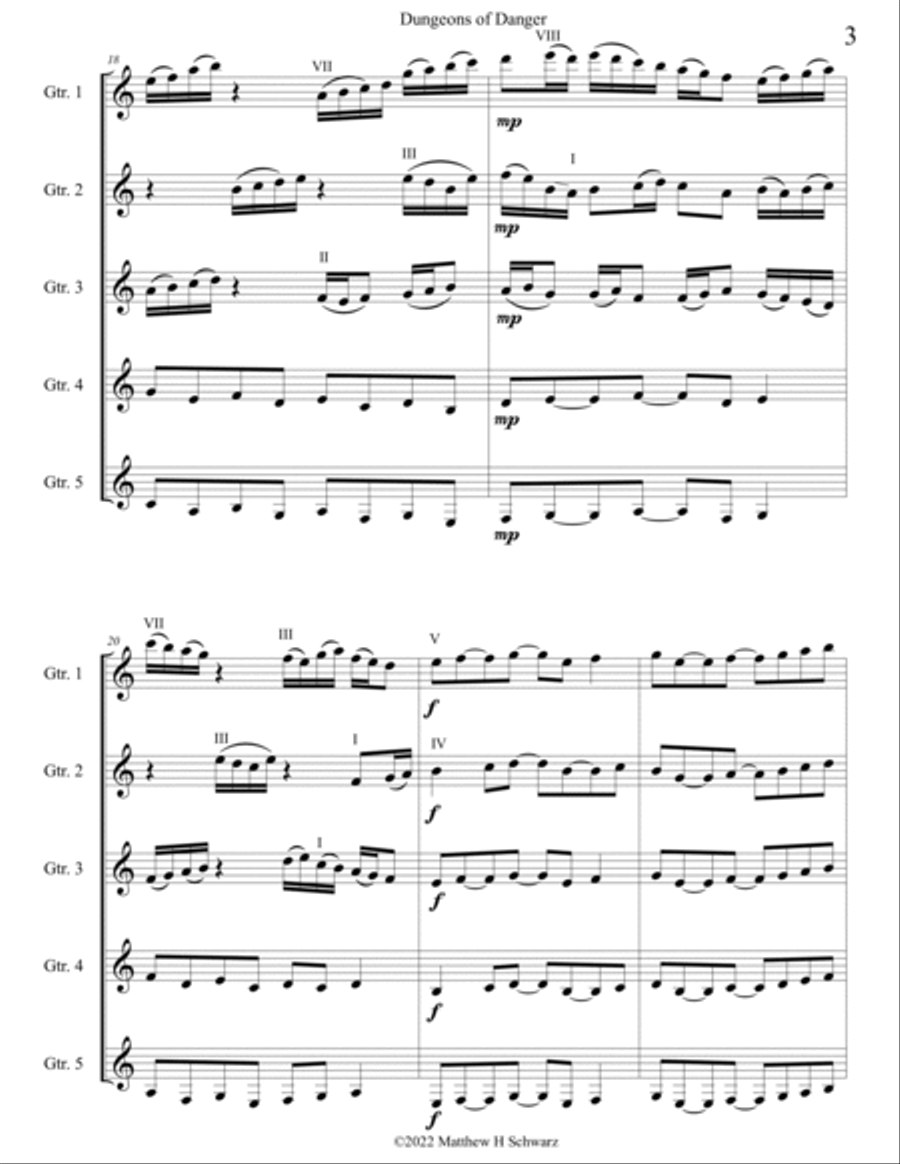 Dungeons of Danger for five classical guitars (Score and Parts) Chamber Music scores gallery preview page 3