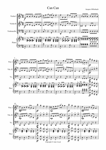 Can Can by Offenbach , arranged for Early/Beginner String Orchestra or Trio with Piano Accompanemnt image number null