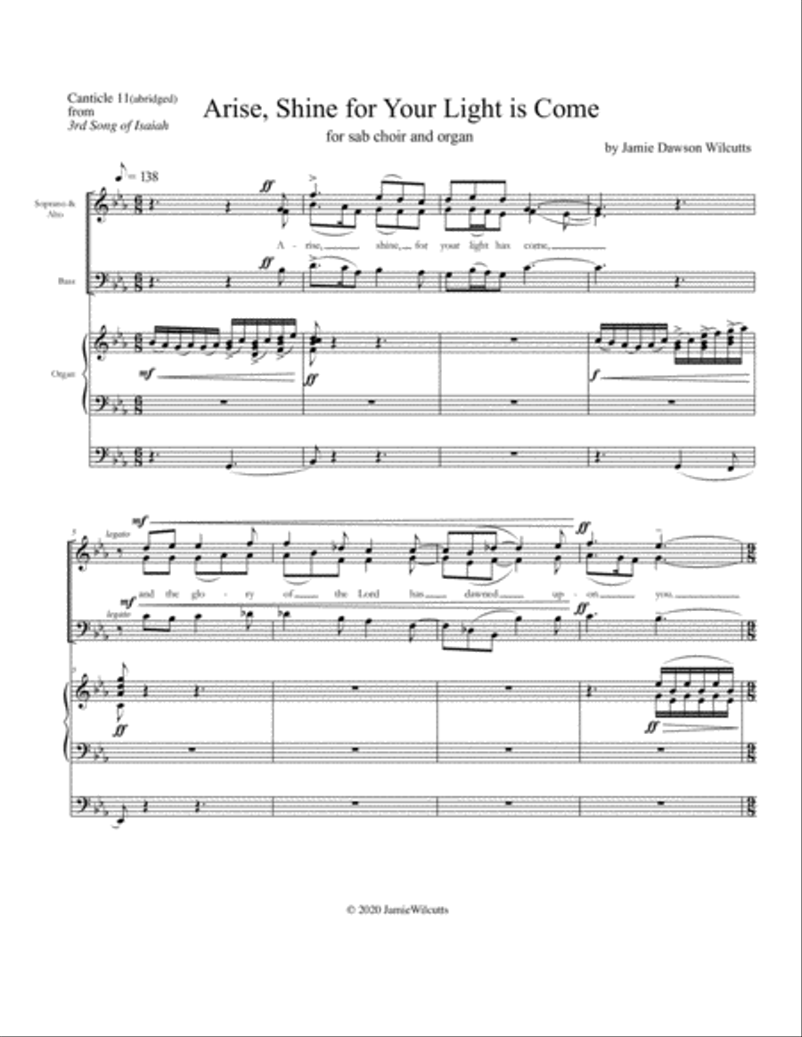 Arise, Shine for Your Light is Come - (an Original SAB Choir Work) 3-Part scores gallery preview page 1