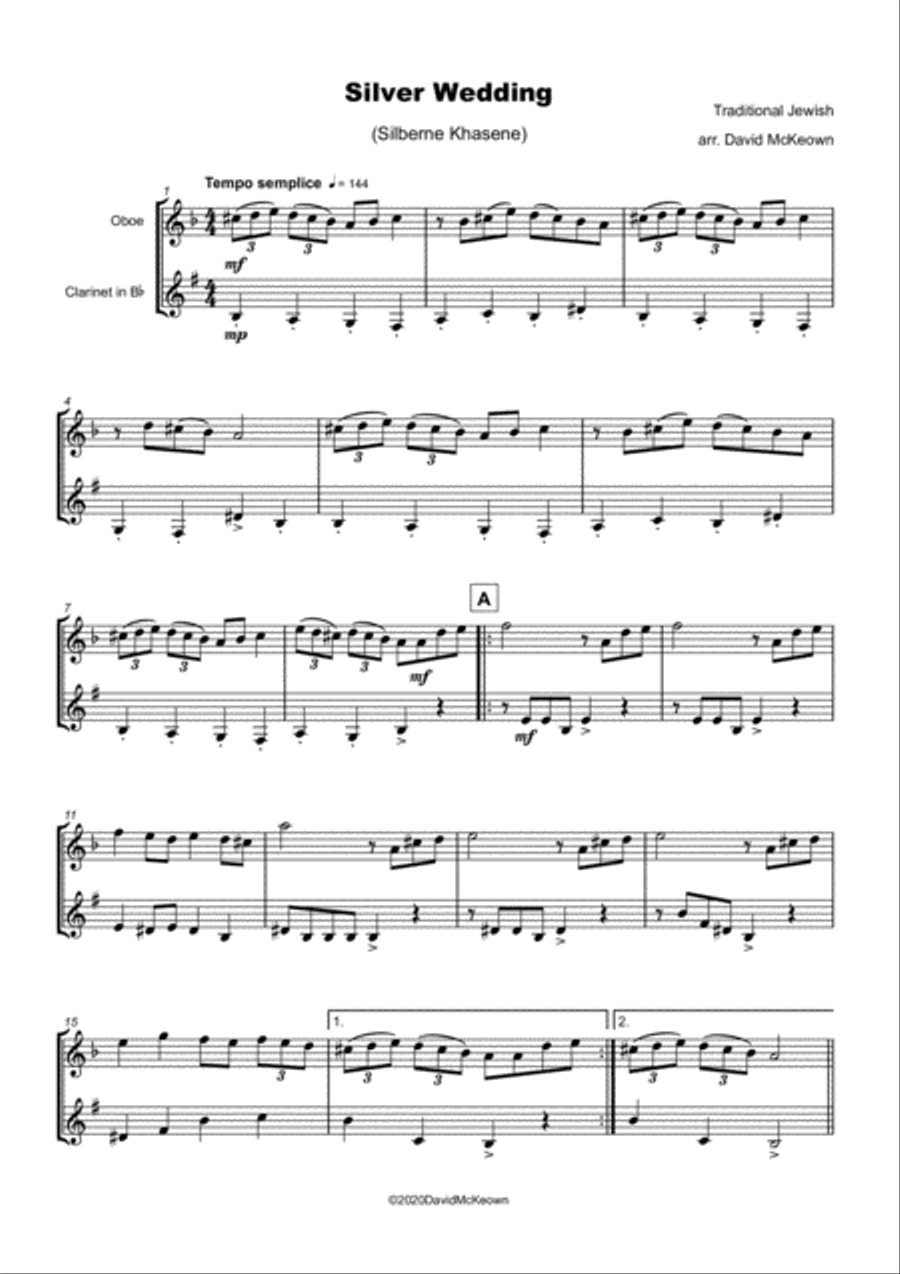 Silver Wedding, Klezmer Tune for Oboe and Clarinet Duet Woodwind Duet scores gallery preview page 2