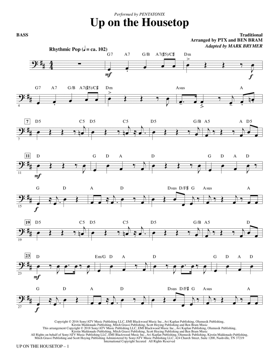 Up on the Housetop - Bass Choir scores gallery preview page 1