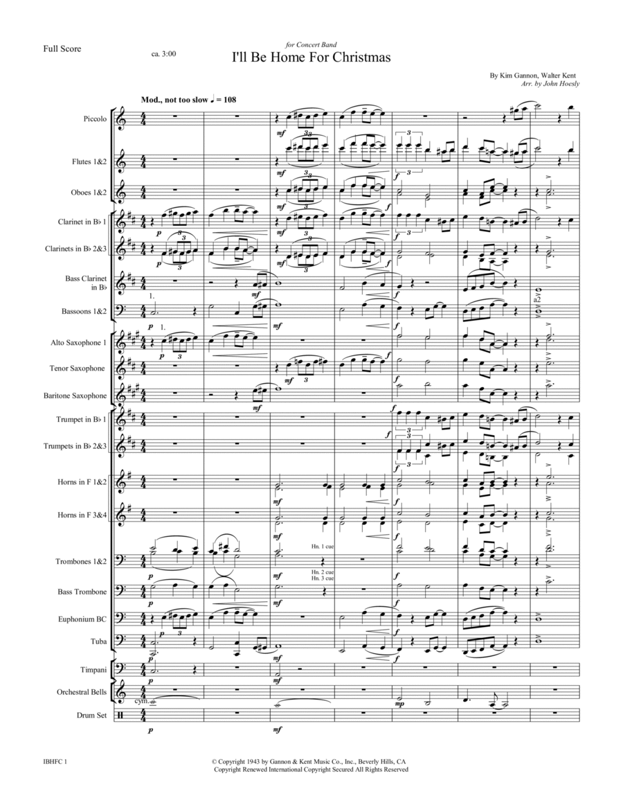 I'll Be Home For Christmas Concert Band scores gallery preview page 1