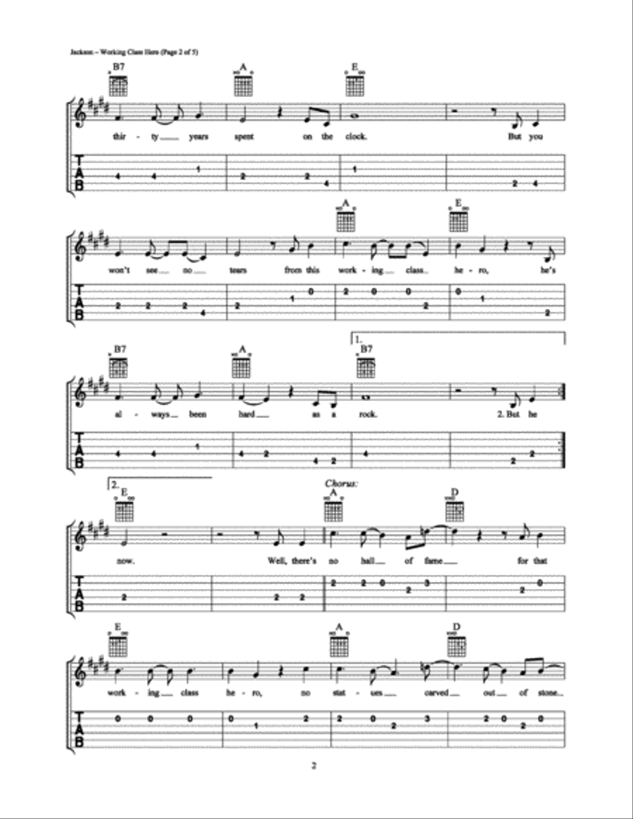 Working Class Hero Easy Guitar scores gallery preview page 2