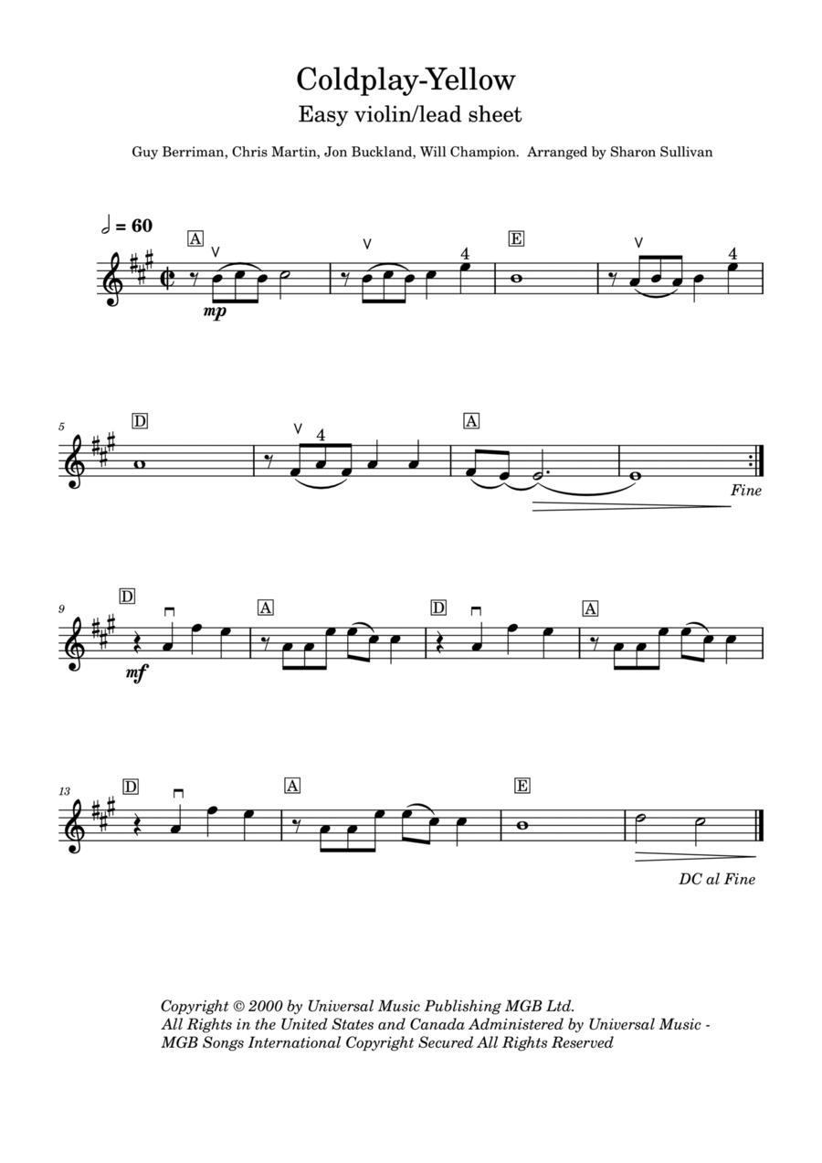Yellow Yellow Violin Solo scores gallery preview page 1