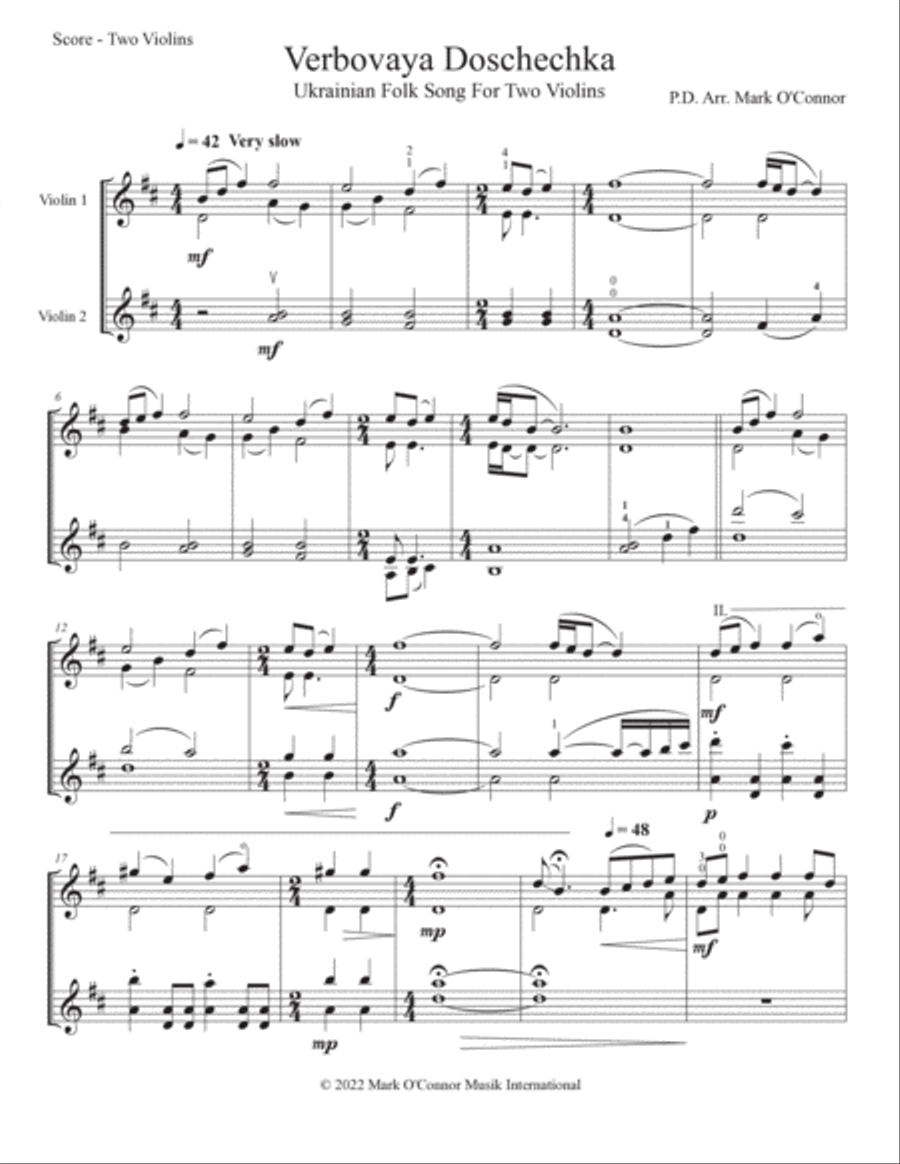 Verbovaya Doschechka (A Ukrainian Folk Song) (score - two violins) String Duet scores gallery preview page 4
