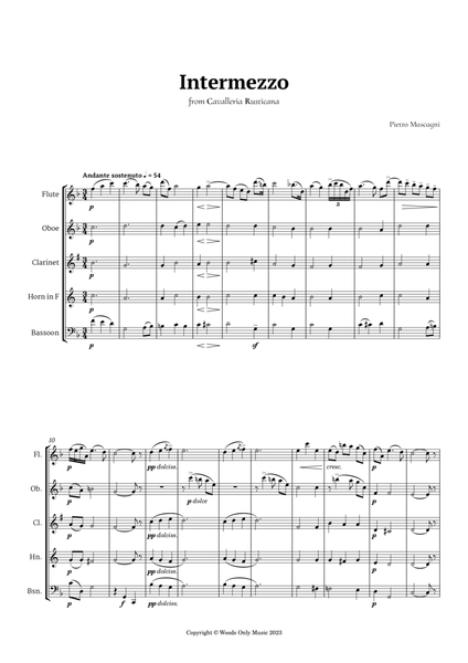 Intermezzo from Cavalleria Rusticana by Mascagni for Woodwind Quintet image number null