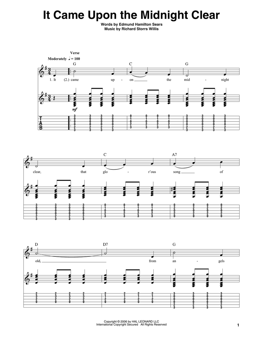 It Came Upon The Midnight Clear Guitar Tablature scores gallery preview page 1