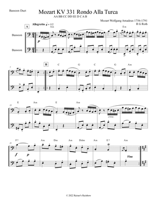 Mozart Rondo Alla Turca for Bassoon