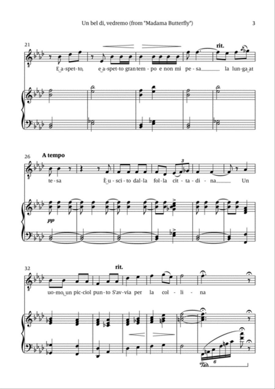 Un Bel Di Vedremo (from Madama Butterfly) - for Tenor - in B major Voice scores gallery preview page 3