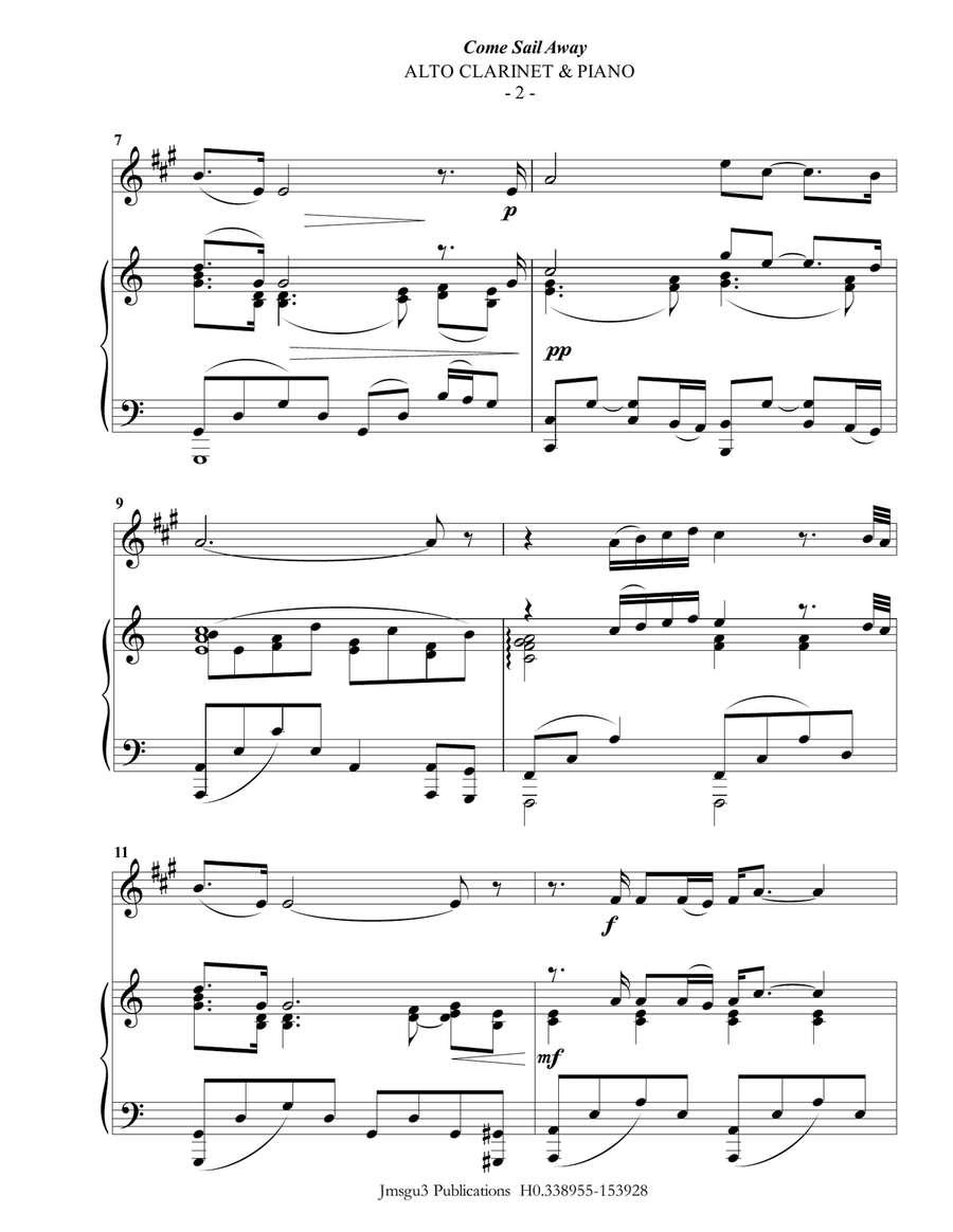 Come Sail Away E-Flat Clarinet scores gallery preview page 2