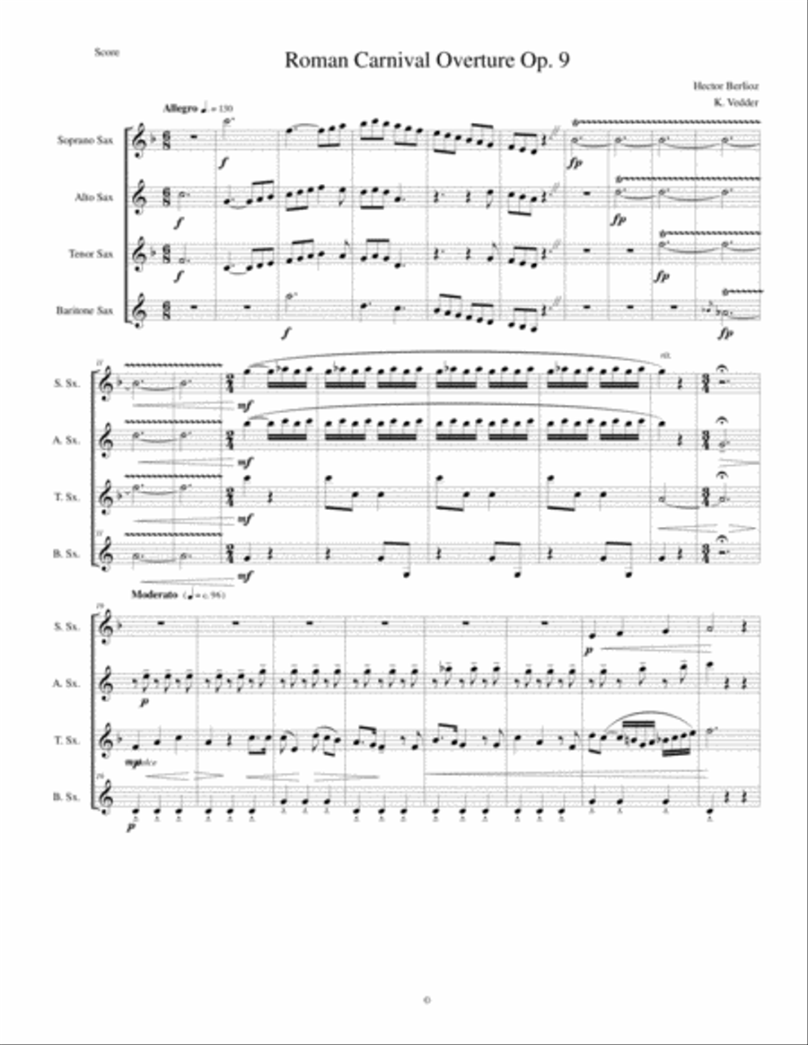 Berlioz - Roman Carnival Overture - Saxophone Quartet Saxophone Quartet scores gallery preview page 1