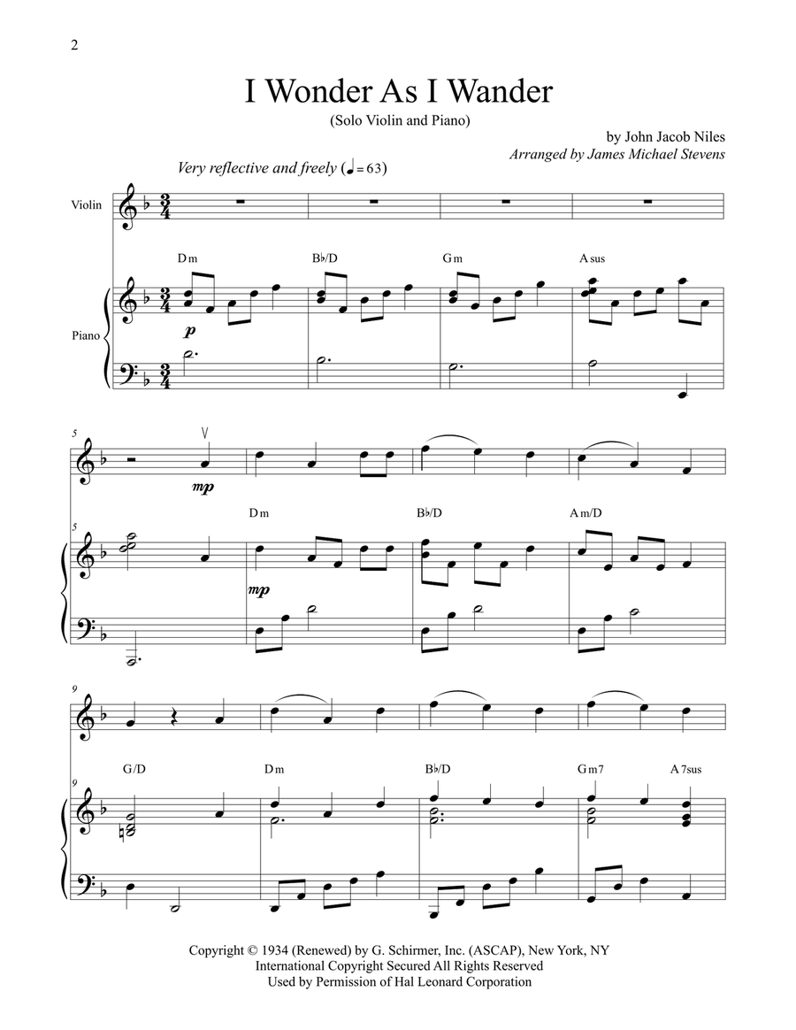 I Wonder As I Wander I Wonder As I Wander Violin Solo scores gallery preview page 2