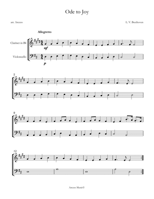sheet music ode to joy clarinet and cello-beehoven - for beginners 