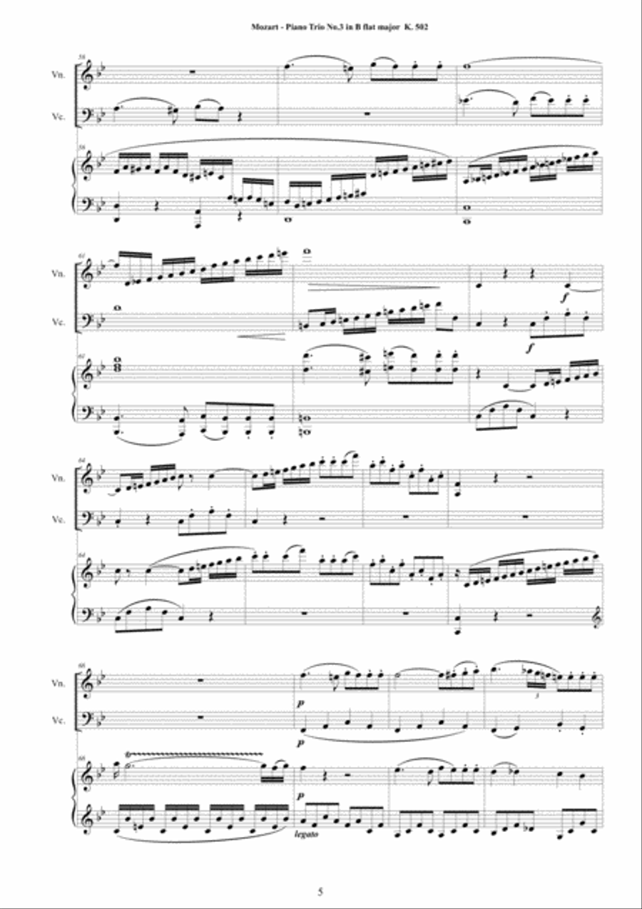 Mozart - Piano Trio No.3 in B flat K 502 for Violin, Cello and Piano Piano Trio scores gallery preview page 5