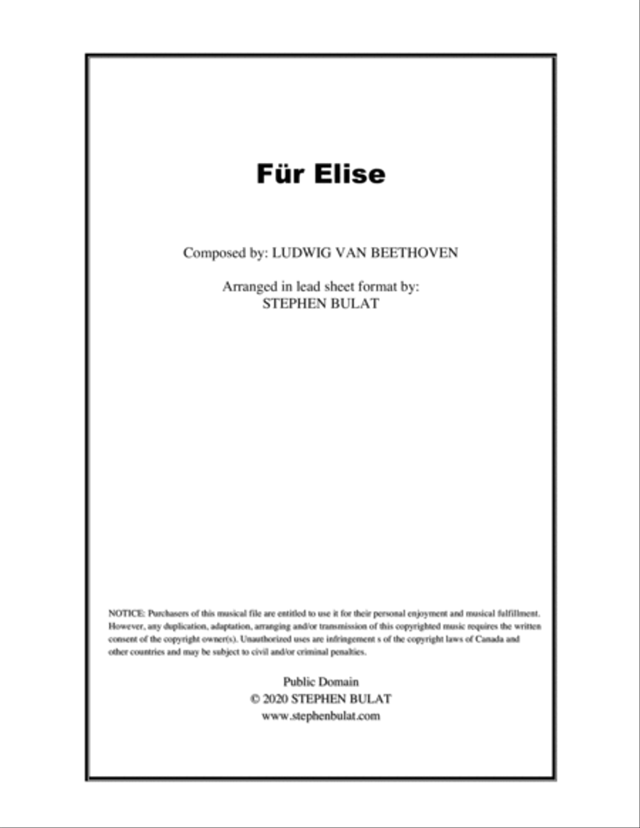 Für Elise (Beethoven) - Lead sheet (key of Em) Large Ensemble scores gallery preview page 1
