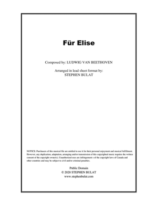 Book cover for Für Elise (Beethoven) - Lead sheet (key of Em)