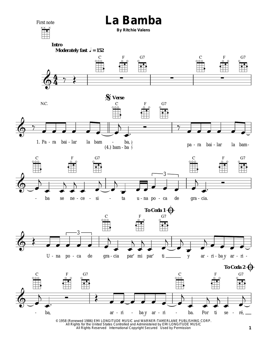 La Bamba Ukulele scores gallery preview page 1