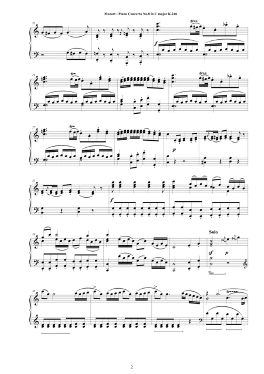 Mozart - Piano Concerto No.8 in C major - Lützow - K.246 - Piano Version Piano Solo scores gallery preview page 2