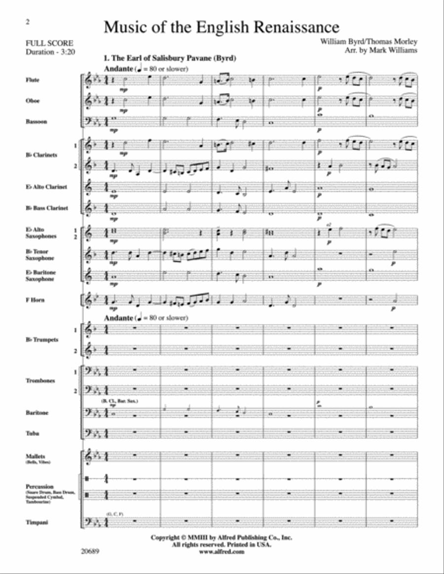 Music of the English Renaissance Concert Band scores gallery preview page 2