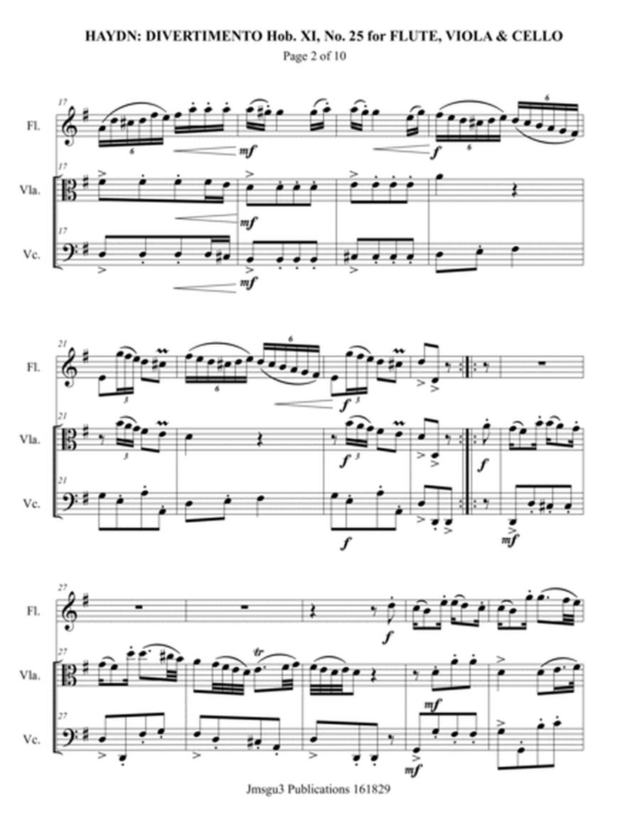 Haydn: Divertimento No. 25 Trio for Flute, Viola & Cello image number null