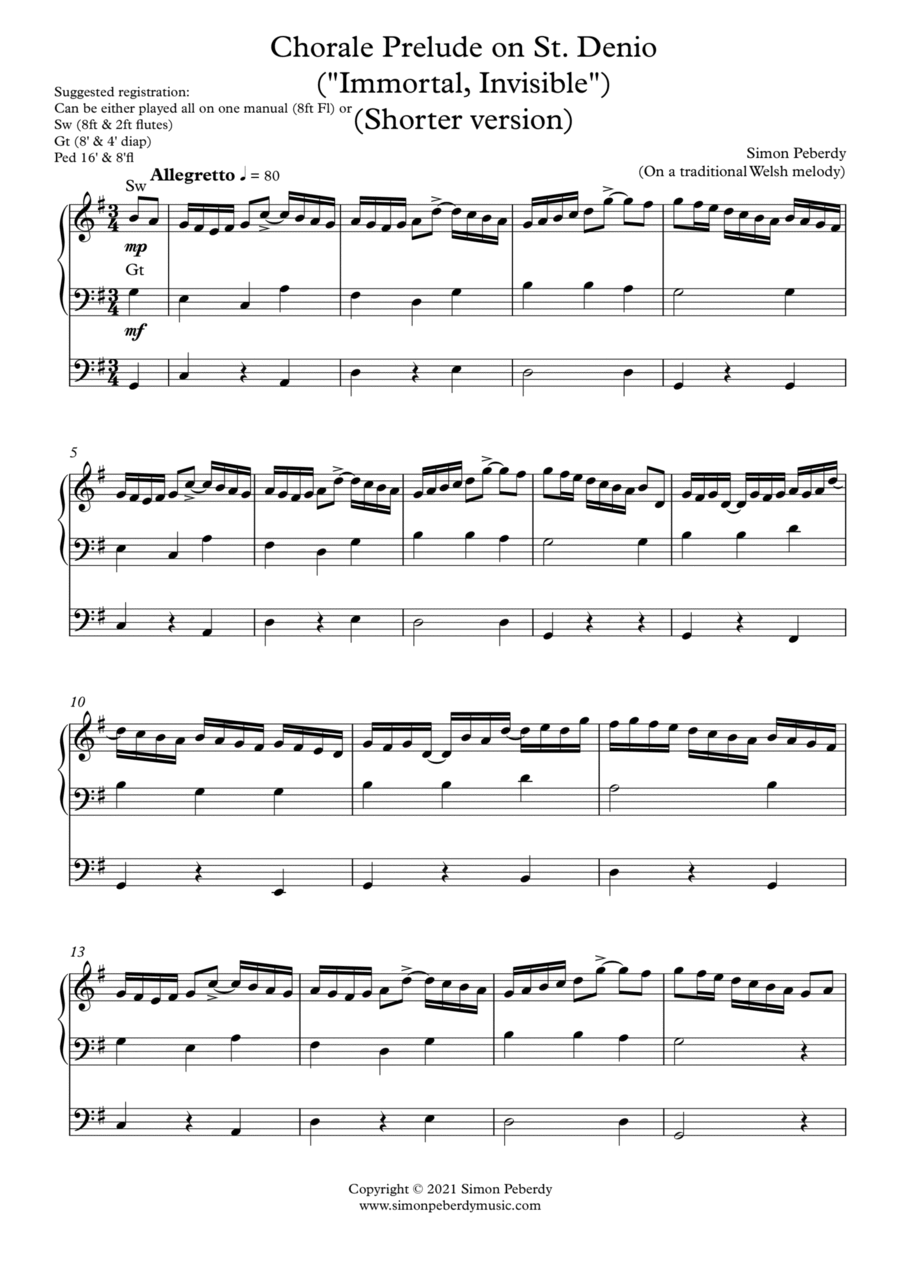 Immortal Invisible / St. Denio Organ Prelude by Simon Peberdy Organ Solo scores gallery preview page 1
