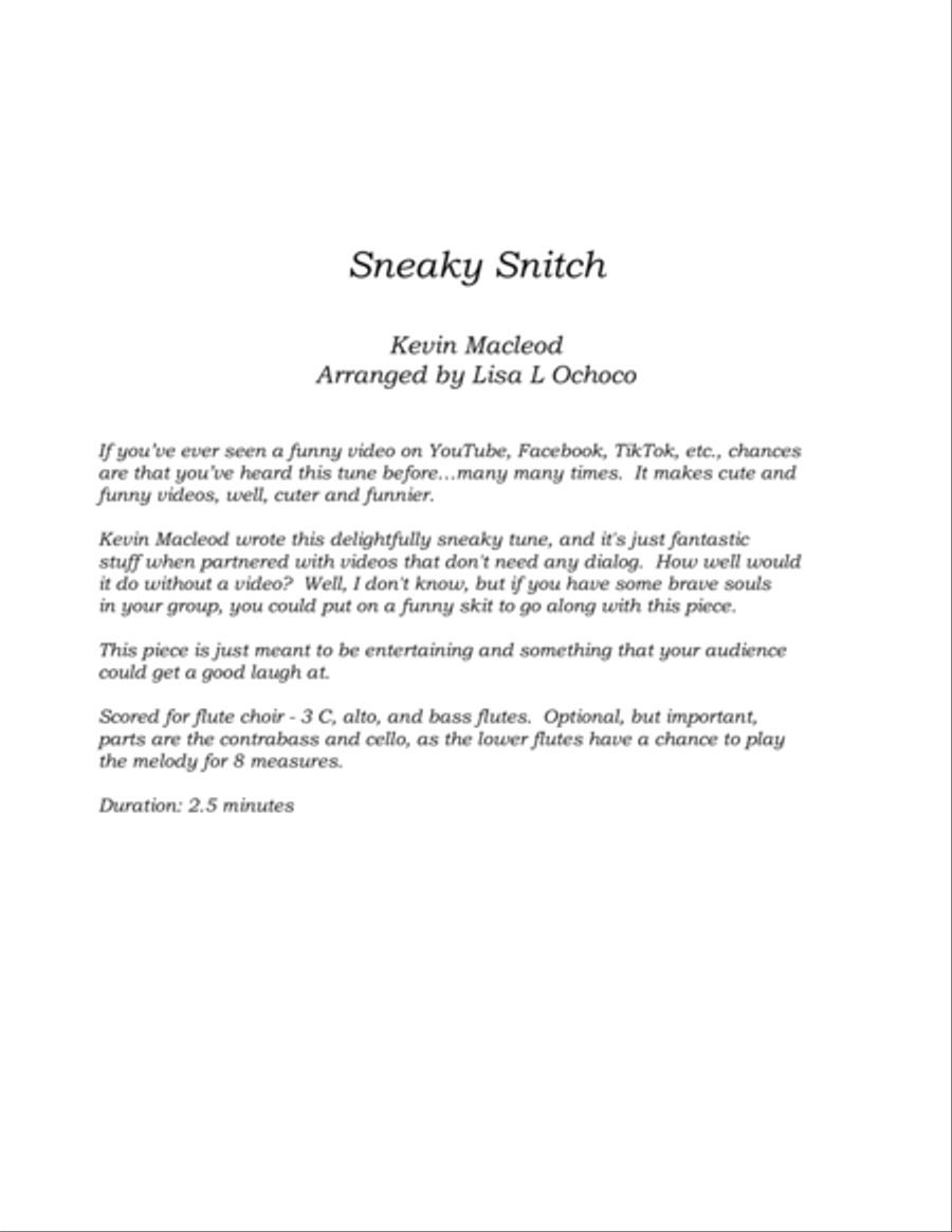 Sneaky Snitch Flute Choir scores gallery preview page 5