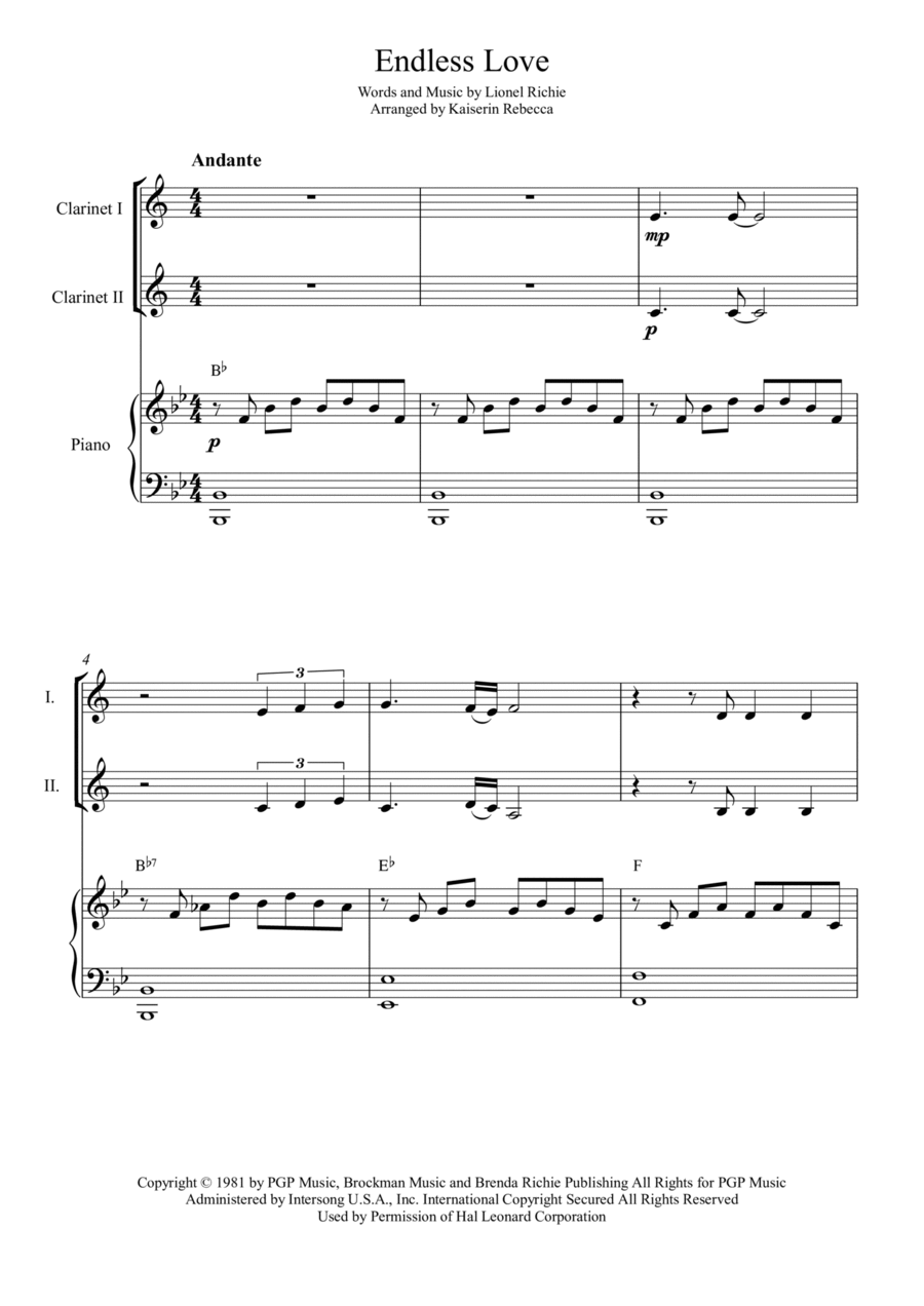 Endless Love Woodwind Duet scores gallery preview page 1