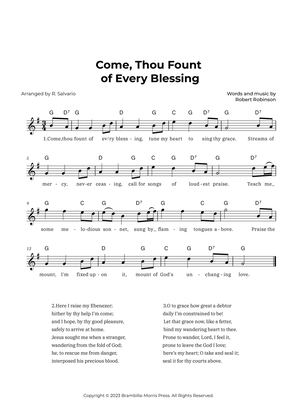 Come Thou Fount of Every Blessing (Key of G Major)