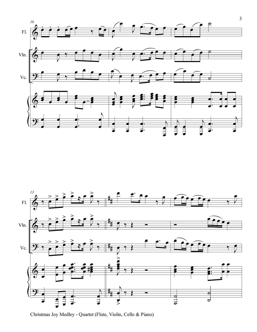 CHRISTMAS JOY MEDLEY (Piano Quartet - Flute, Violin, Cello and Piano with Score & Parts) Small Ensemble scores gallery preview page 4