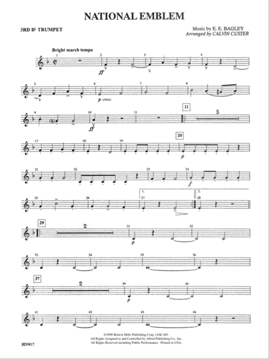National Emblem: 3rd B-flat Trumpet Concert Band scores gallery preview page 1