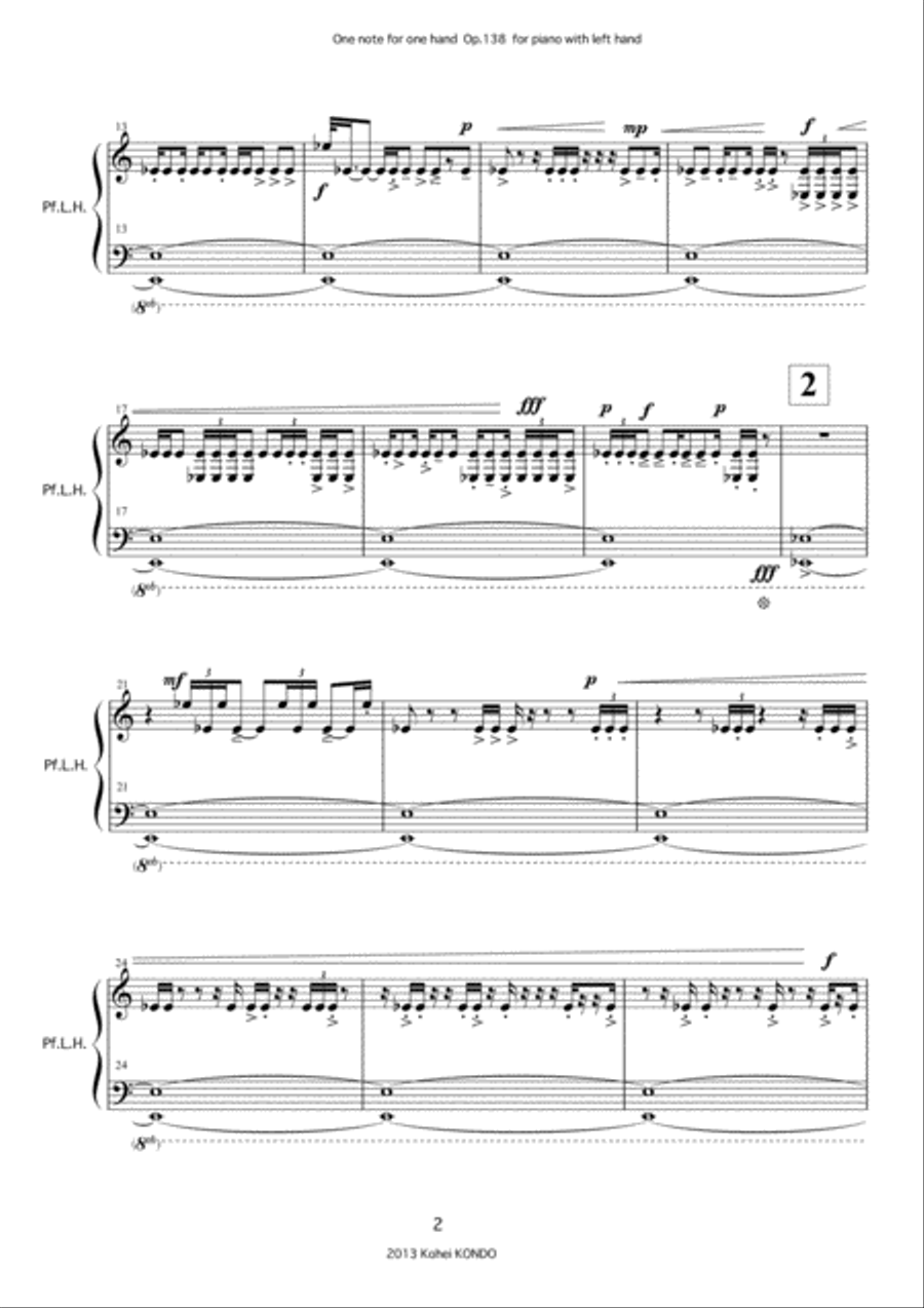 One note for one hand Op.138　Long version and short version Piano Solo scores gallery preview page 3