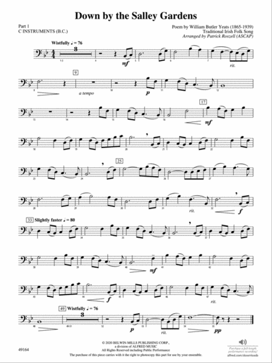Down by the Salley Gardens: Part 1 - C Instruments (B.C.) Concert Band scores gallery preview page 1