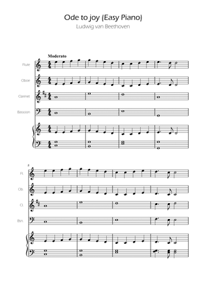 Ode To Joy - Easy Woodwind Quartet w/ Piano Accompaniment