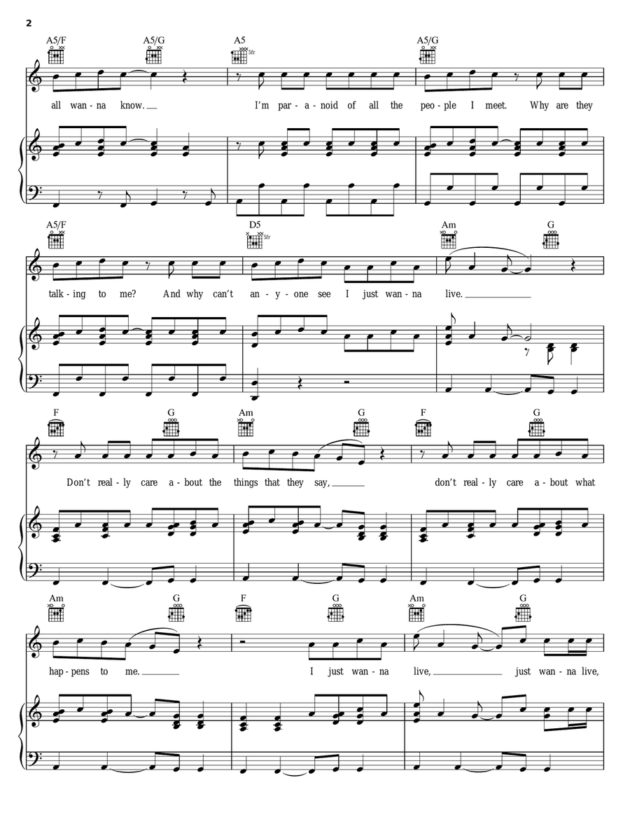 I Just Wanna Live I Just Wanna Live Piano, Vocal, Guitar scores gallery preview page 2
