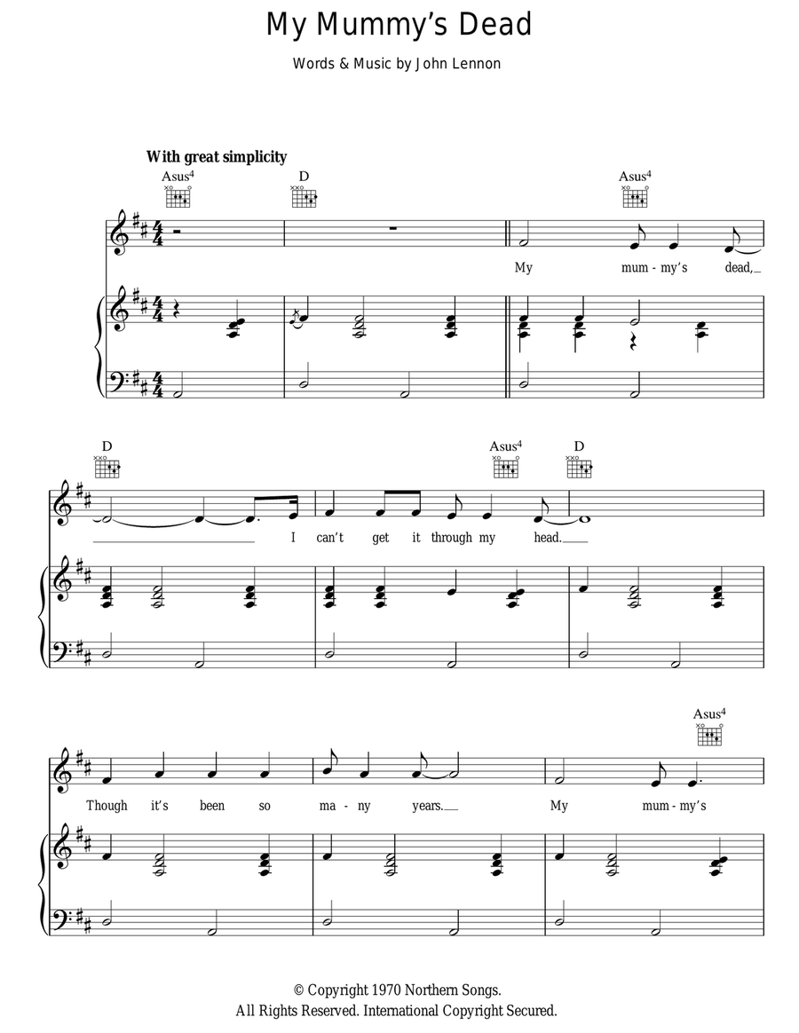 My Mummy's Dead Piano, Vocal, Guitar scores gallery preview page 1