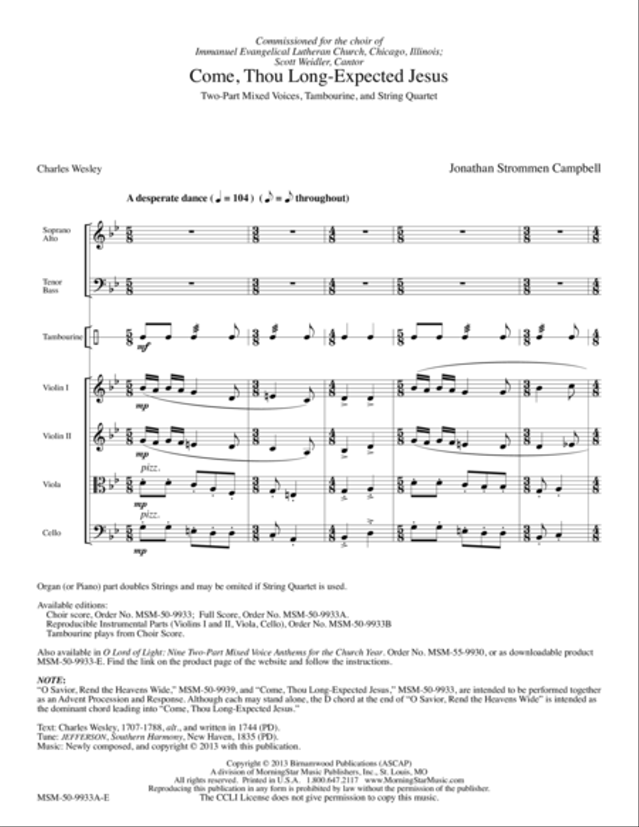 Come, Thou Long-Expected Jesus Choir scores gallery preview page 1